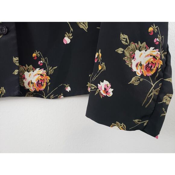 (F5) Vintage INTRIGUING THREADS Womens Blouse Size 12 Floral Long Sleeve Black - Picture 3 of 7